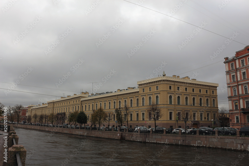 Russia, St. Petersburg, embankment of the river Moika rainy day