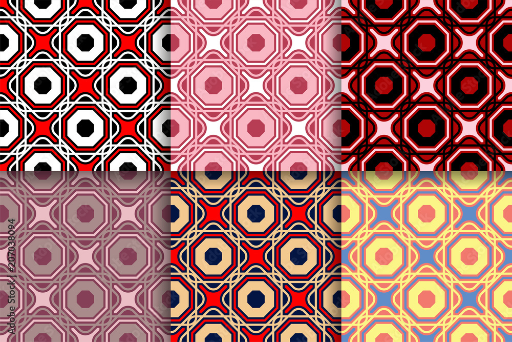Color set of seamless patterns from geometric shapes Color set of seamless patterns from geometric shapes