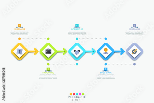 Infographic design template with 5 colorful square elements
