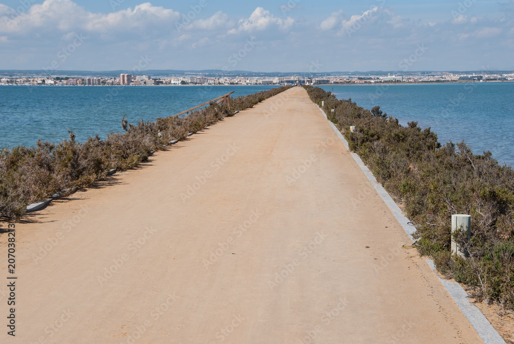 Walking route through the Mar Menor in Murcia. Spain