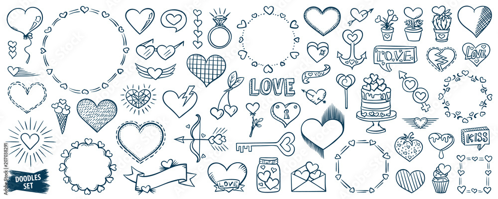 Hand Drawn Doodle Love Stickers Stock Vector - Illustration of