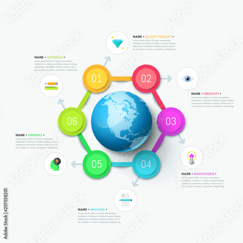Modern infographic design template. Six circular elements