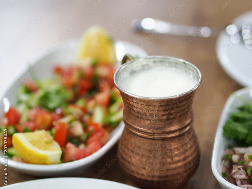 a cup of coffee turkish ayran and turkish dinner table a cup of coffee turkish ayran and turkish dinner table