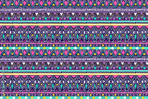 Fabric pattern. Tribal ornament. Ethnic style. Embroidery effect illustration. Mexican fabric. Brazilian textile. Vector pattern for fashion design, interior or printed products.