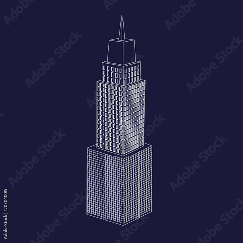 Tower building. Vector blueprint. City map building 3d isometric icon.