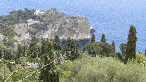 View of the coast from the city of Taormina, Sicily, Italy