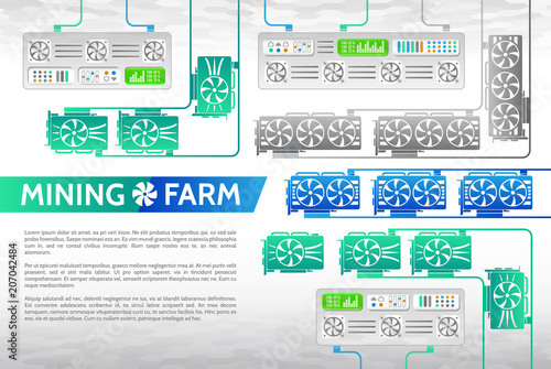 Abstract cryptocurrency mining farm. Server room rack. Computer equipment for mining cryptocurrency.