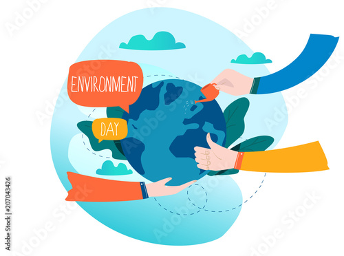 World Environmental Day ecology concept flat vector illustration. Save the earth, environment protection, ecology awareness design for mobile and web graphics
