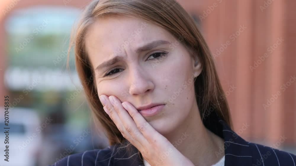 Woman Reacting to Toothache, Tooth Infection Woman Reacting to Toothache, Tooth Infection