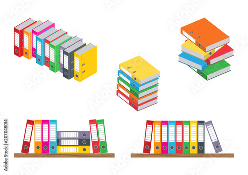 Vector illustration. Set of colorful binder in different planes on white background.