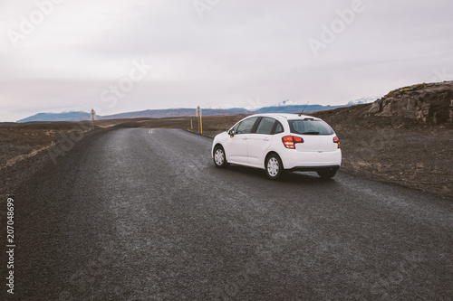 Icelandic lonely road in wild territory with no one in sight