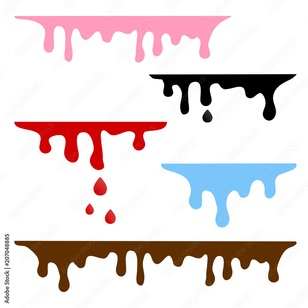 Dripping colorful liquid. Caramel, ink, blood, water, chocolate. Vector illustration Dripping colorful liquid. Caramel, ink, blood, water, chocolate. Vector illustration