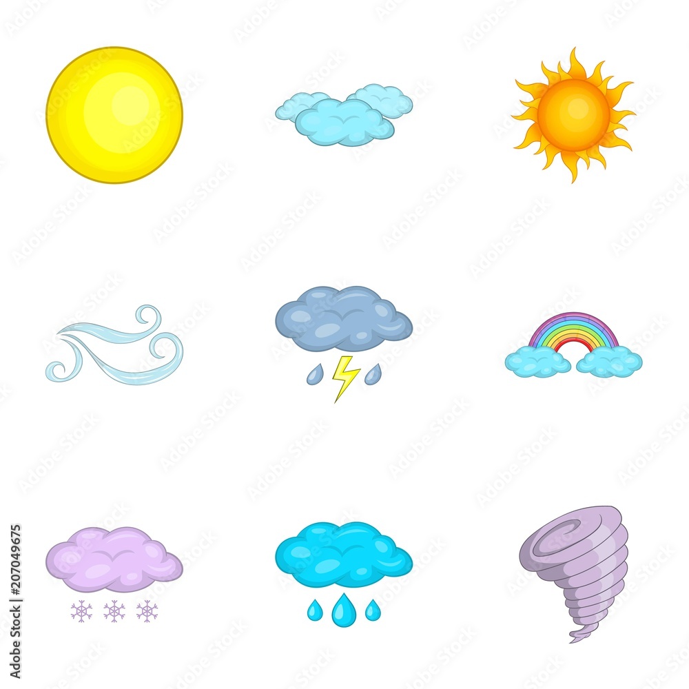Weather forecast icons set. Cartoon illustration of 9 weather forecast vector icons for web Weather forecast icons set. Cartoon illustration of 9 weather forecast vector icons for web