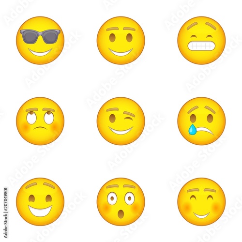 Emoji character icons set. Cartoon illustration of 9 emoji character vector icons for web