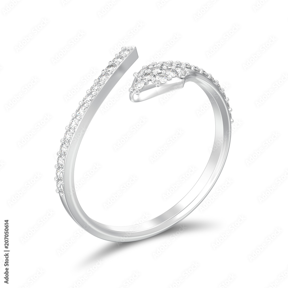 3D illustration isolated silver free size adjustable diamond ring with shadow 3D illustration isolated silver free size adjustable diamond ring with shadow
