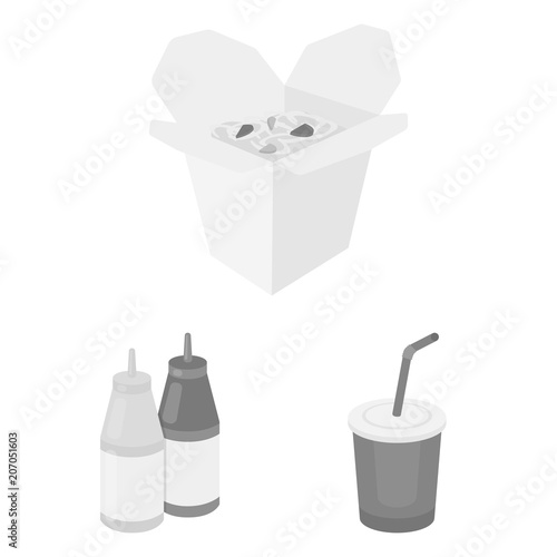 Fast food monochrome icons in set collection for design.Food from semi-finished products vector symbol stock web illustration.