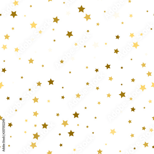 Abstract white modern seamless pattern with gold stars. Vector illustration.Shiny background. Texture of gold foil.