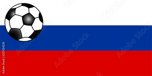 World championship football cup 2018. Russian flag with football suitable for banner or background.