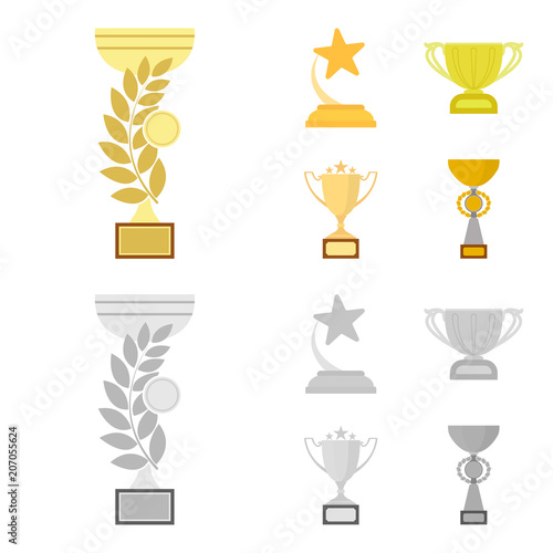Gold Cup cartoon,monochrome icons in set collection for design. Winners Cup vector symbol stock web illustration.