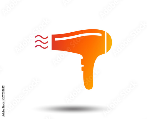 Hairdryer sign icon. Hair drying symbol. Blowing hot air. Turn on. Blurred gradient design element. Vivid graphic flat icon. Vector
