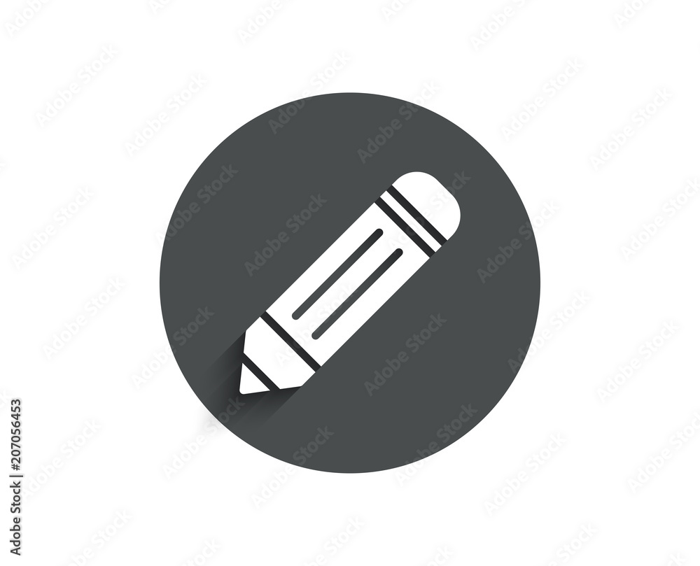 Pencil simple icon. Edit sign. Drawing or Writing equipment symbol. Circle flat button with shadow. Vector Pencil simple icon. Edit sign. Drawing or Writing equipment symbol. Circle flat button with shadow. Vector