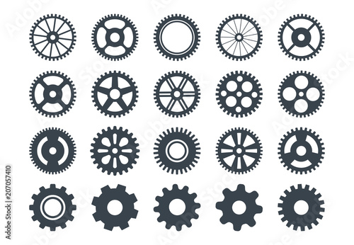 Cogwheel machine gear icon, set of gear wheels. Vector illustration, isolated. photo