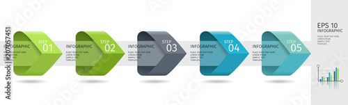 Infographic arrows with 5 step up options and glass elements. Vector template in flat design style