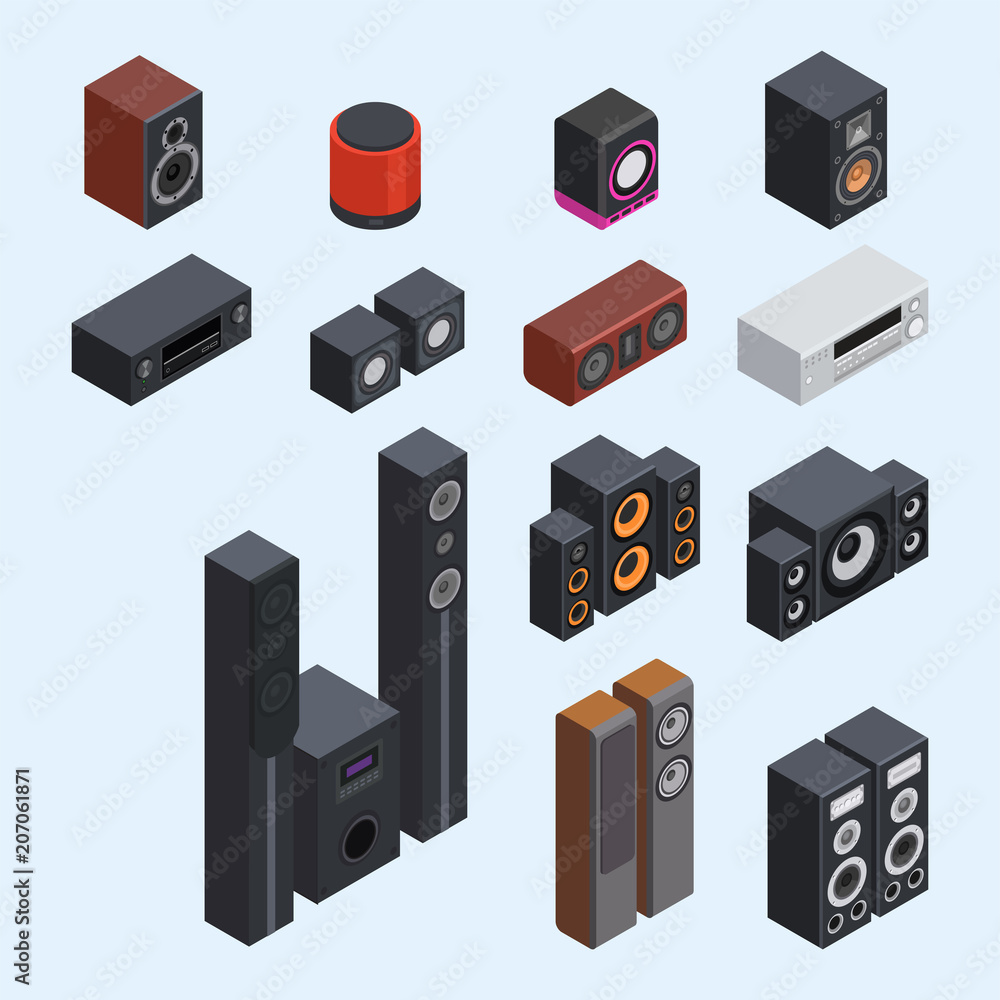 Home isometric sound system stereo acoustic 3d vector music loudspeakers player subwoofer equipment technology. Home isometric sound system stereo acoustic 3d vector music loudspeakers player subwoofer equipment technology.
