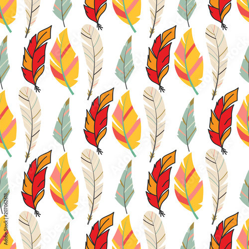Tribal flat feather seamless pattern background bird vintage colorful ethnic ...
