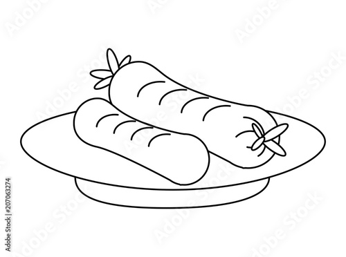 dish with german sausages icon over white background, vector illustration