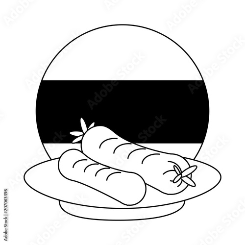 german flag and dish with sausages over white background, vector illustration