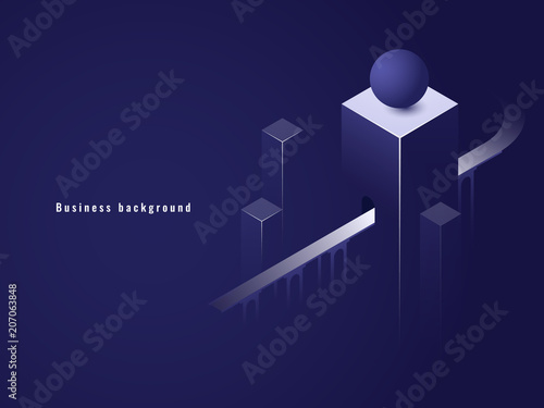 Isometric tunnel, business concept, road, collums