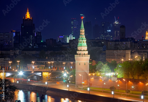 View of Moscow at night of the Kremlin Vodovzvodnaya Tower and the Kremlin embankment photo
