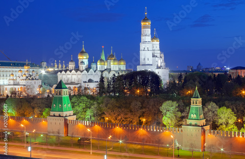 View of the Moscow Kremlin and the Kremlin Embankment. Towers of the Kremlin and the Ivan the Great bell tower