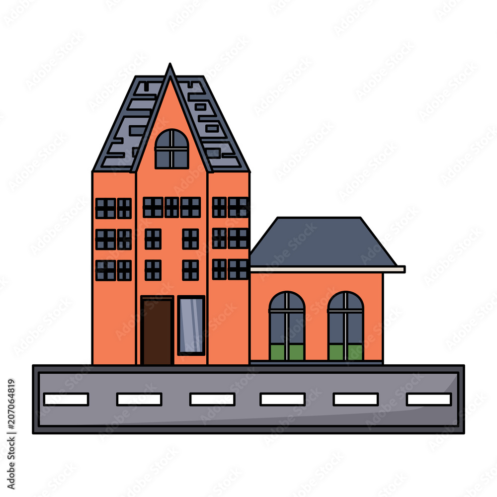 Old Traditional German Building icon over white background, colorful desing.  vector illustration