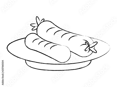 dish with german sausages icon over white background, vector illustration