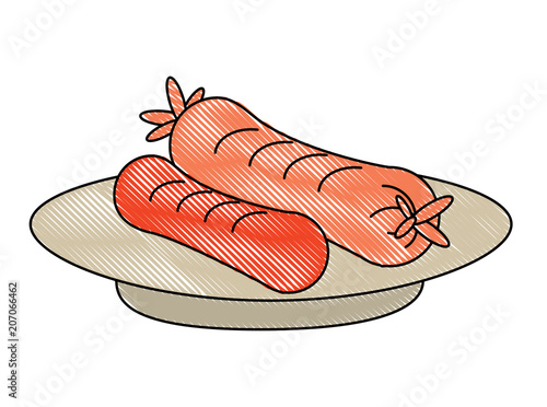 dish with german sausages icon over white background, vector illustration