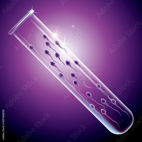 Sperm detection concept design, sperm in a test tube. The background is purple.