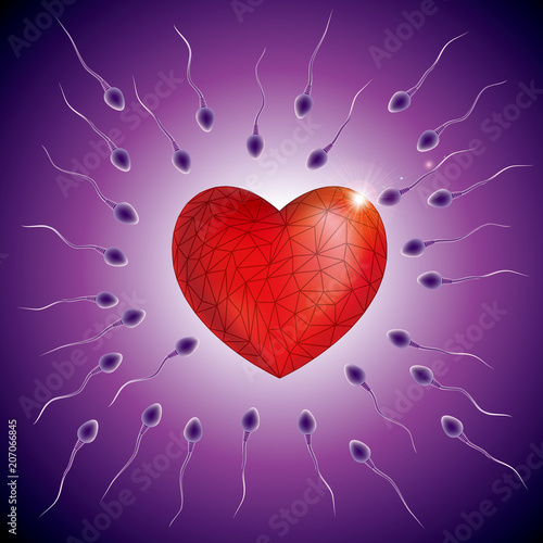  Fertilization process design, sperm and ovum combination,heart symbol.