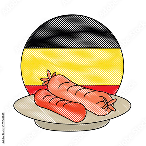 german flag and dish with sausages over white background, vector illustration