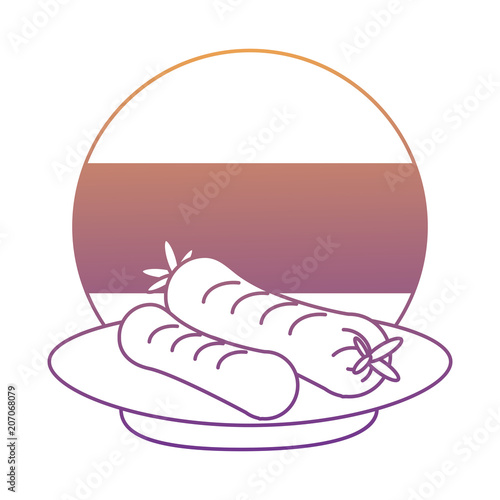 german flag and dish with sausages over white background, vector illustration