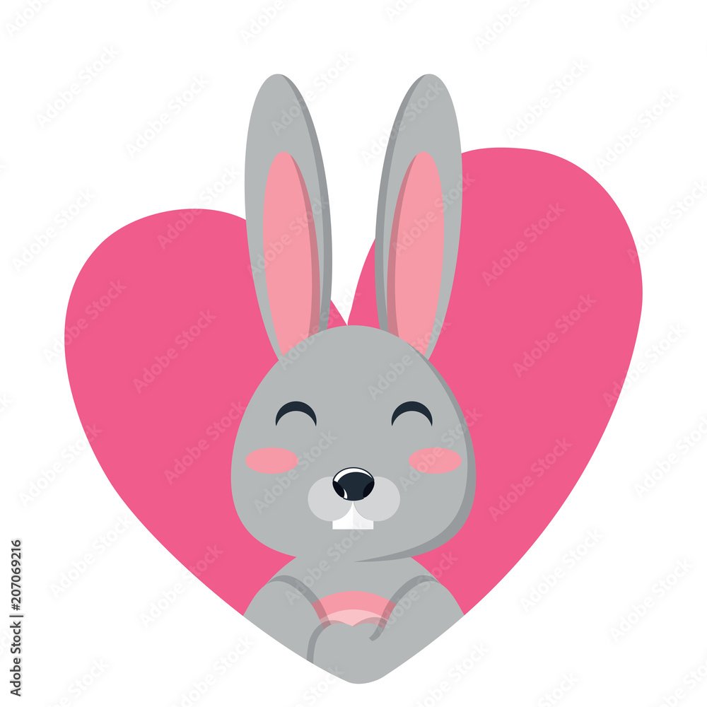 heart with cute rabbit icon over white background, colorful design. vector illustration heart with cute rabbit icon over white background, colorful design. vector illustration
