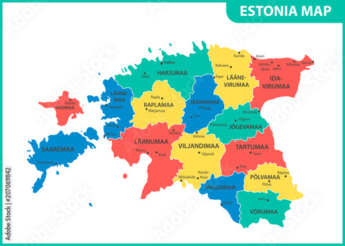 The detailed map of Estonia with regions or states and cities, capital. Administrative division