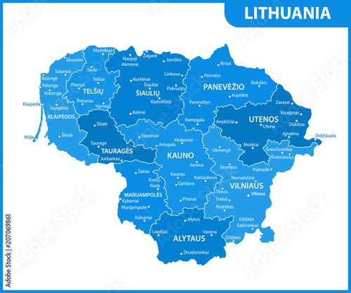 The detailed map of Lithuania with regions or states and cities, capital. Administrative division