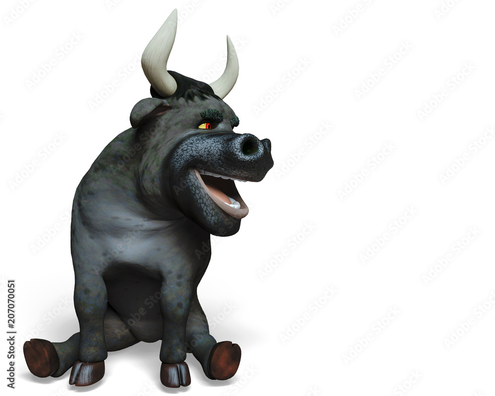 Fototapeta premium black bull cartoon in white background