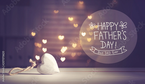 Father's Day message with a white heart with heart shaped lights