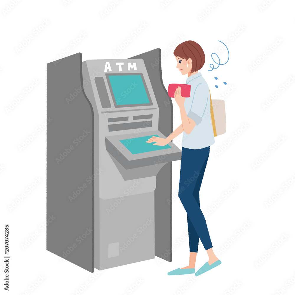 ATM 操作する女性 イラスト
ATM 操作する女性 イラスト
