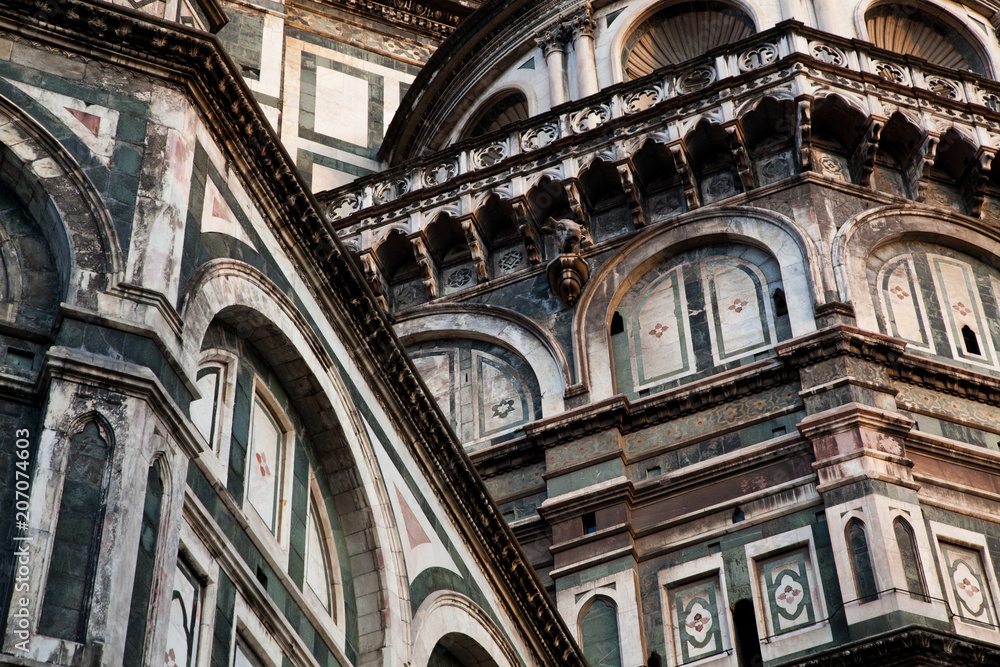 detail of Florence Duomo. Basilica di Santa Maria del Fiore (Basilica of Saint Mary of the Flower) in Florence, Italy