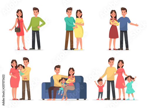  family character vector design set
