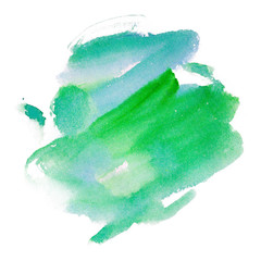 green with a shade of blue watercolor stain abstract form